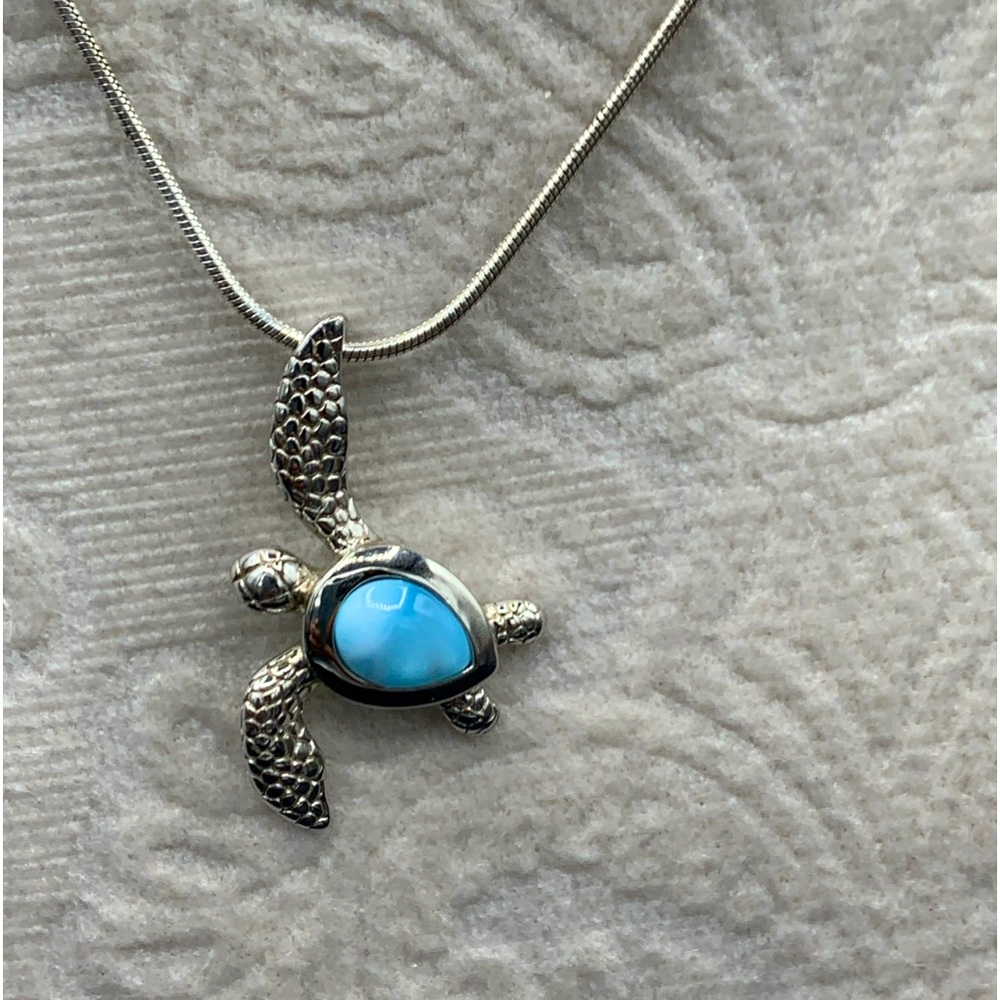 Larimar Turtle Pendant set in high quality Italian Silver.